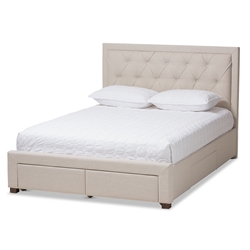 Baxton Studio Aurelie Modern and Contemporary Light Beige Fabric Upholstered Queen Size Storage Bed